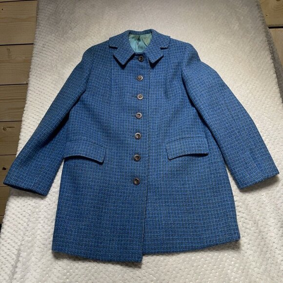 Vtg Rare Harris Tweed Wool Coat Womens Sz Medium? Aqua, Green And Blues 1 Owner - Picture 6 of 16